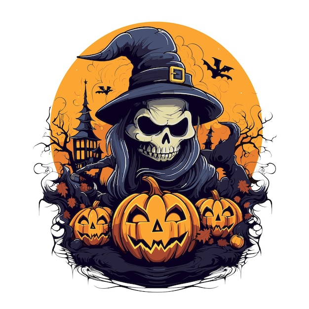 Vecteur design de t-shirt ou d'affiche avec une illustration sur le thème d'halloween