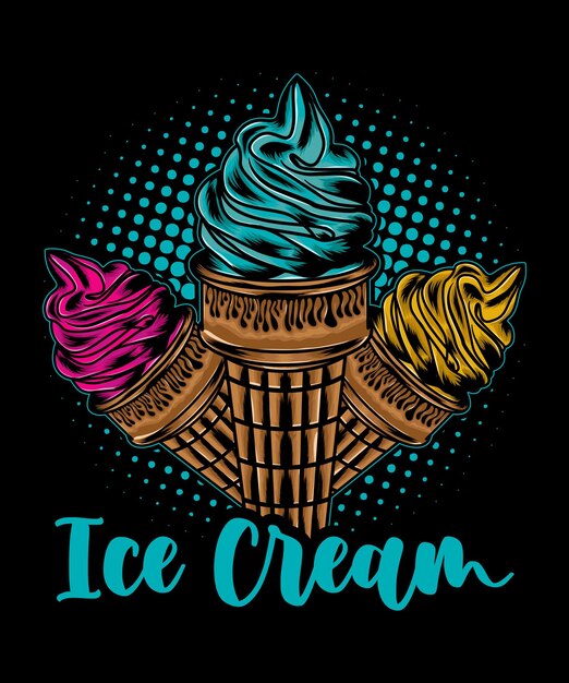 Vecteur design de t-shirt de crème glacée art vectoriel de crème glace illustration vectorielle colorée