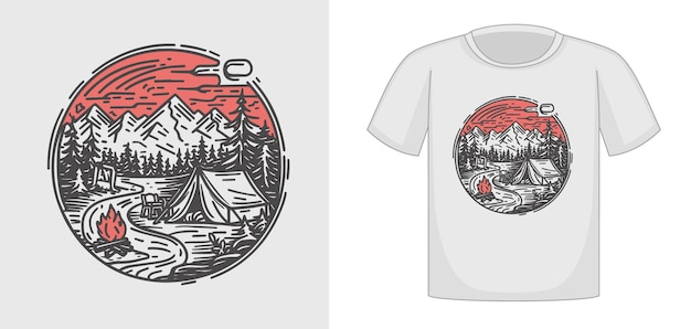 Vecteur design de t-shirt avec design de camping de montagne fichier vectoriel modifiable