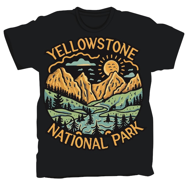 Vecteur design de t-shirt du parc national de yellowstone description vectorielle d'un autocollant du parc national des états-unis