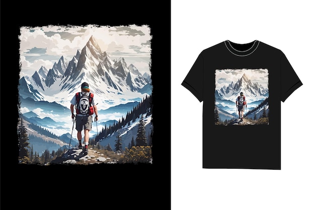 Design de T-shirt de randonnée et de camping de style vintage avec vecteur de montagne et de colline