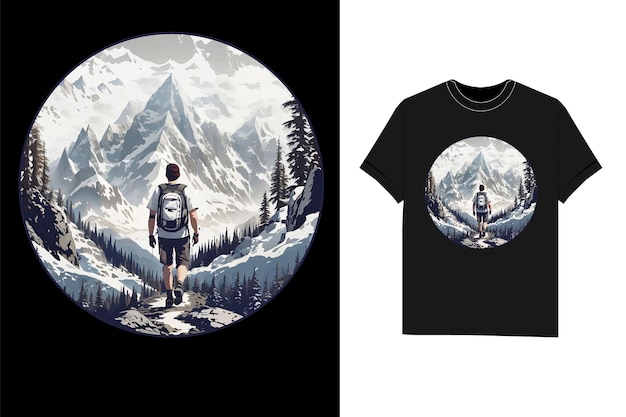 Design de T-shirt de randonnée et de camping de style vintage avec vecteur de montagne et de colline