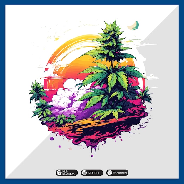 Design De T-shirt Vecteur De Feuilles De Cannabis Colorées