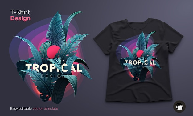 Design Tropical Lumineux Pour T-shirt Avec Des Plantes De La Jungle.