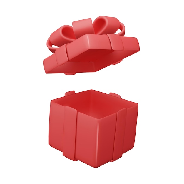 Design de vacances réaliste avec une boîte cadeau ouverte en rouge objet de rendu 3D affiche web de bannière de vacances illustration vectorielle de carte de vœux