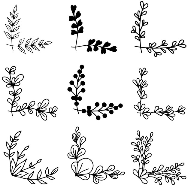 Vecteur design vector set corner fleur et plante