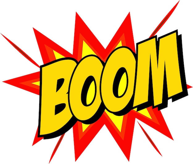 Le design vectoriel de l'explosion comique du texte Boom