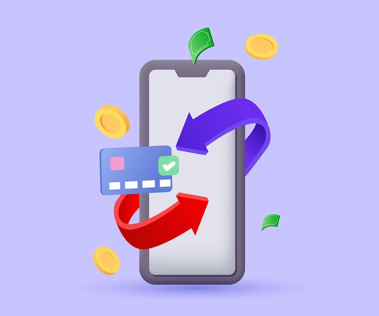 Vecteur un design vectoriel de style dessin animé unique en 3d réaliste de remboursement d'argent de remboursement de smartphone