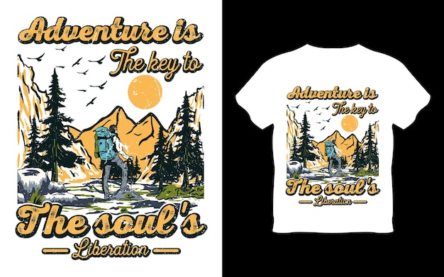 Vecteur design vectoriel de t-shirt d'exploration de la nature aventure montagne rétro illustration de style vintage