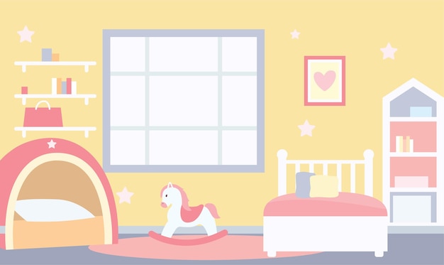 Désignation d'illustration plate du paysage de la chambre à coucher rose mignon pour enfant petite fille avec décoration féminine