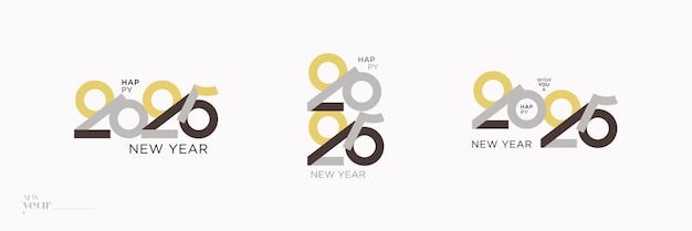 Vecteur designes uniques et classiques du logo happy new year 2025 set de dessins créatifs 2025 arrière-plan classique et minimaliste pour les cartes de bannières 2025 et les messages sur les médias sociaux