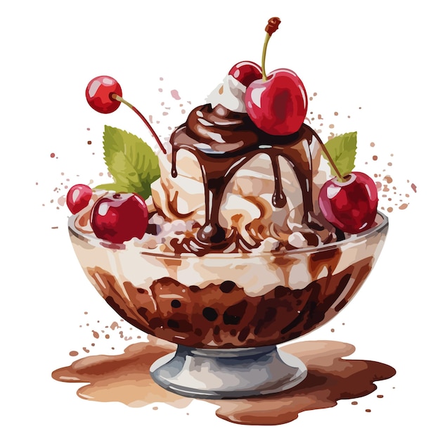 Vecteur le dessert est doux, l'élément clip art est mignon, le bingsu est à l'arrière-plan à l'aquarelle.