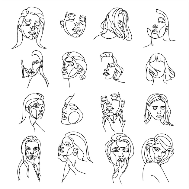 illustration de mode dessinée à la main du visage abstrait de la