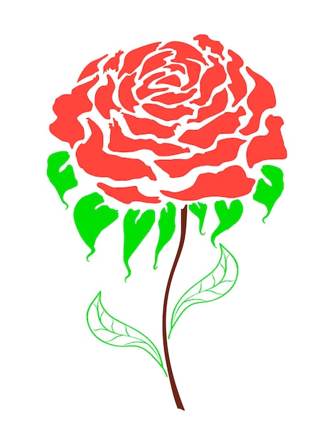 Dessin Abstrait D'une Rose Isolée Sur Fond Blanc. Illustration Vectorielle Plane. Style Plat De Rose Rouge Avec Des Feuilles.