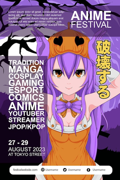 Vecteur dessin d'affiche de festival d'anime coloré