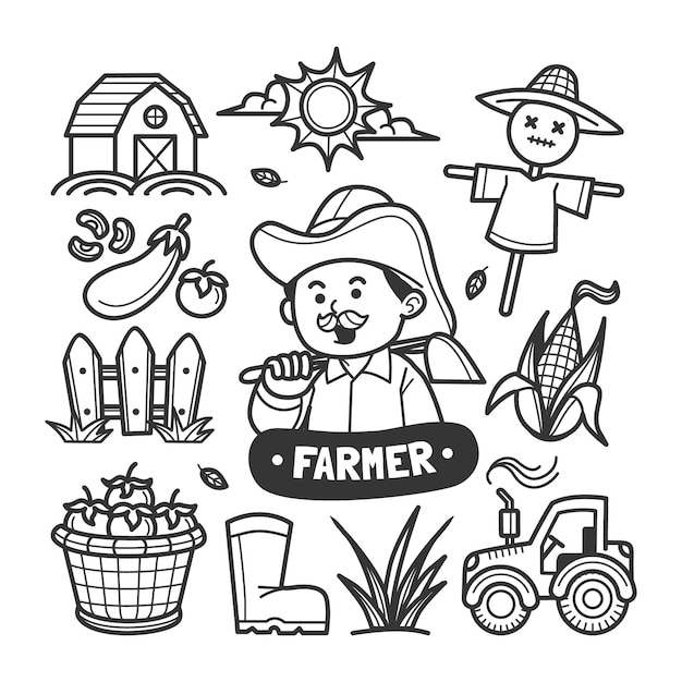 Dessin D'agriculteur Dessiné à La Main Illustration