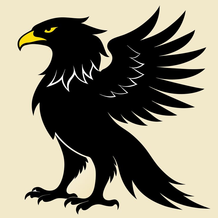 Vecteur un dessin d'un aigle noir avec un bec jaune