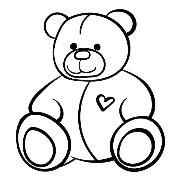 Vecteur dessin animé adorable ours en peluche jouet pour enfants noir et blanc dessin au trait vectoriel monochrome isolé