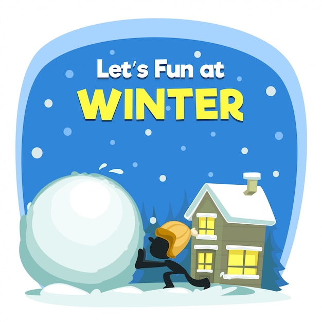 Vecteur dessin animé amusant illustration d'hiver avec kid balle de neige