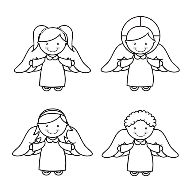 Vecteur dessin animé d'ange sur illustration vectorielle fond blanc