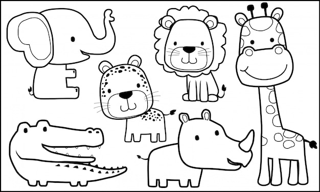 Dessin Animé Animaux Pour Cahier De Coloriage