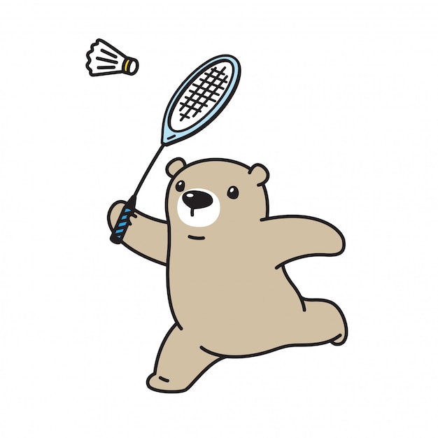 Dessin Animé De Badminton Polaire Vecteur Ours