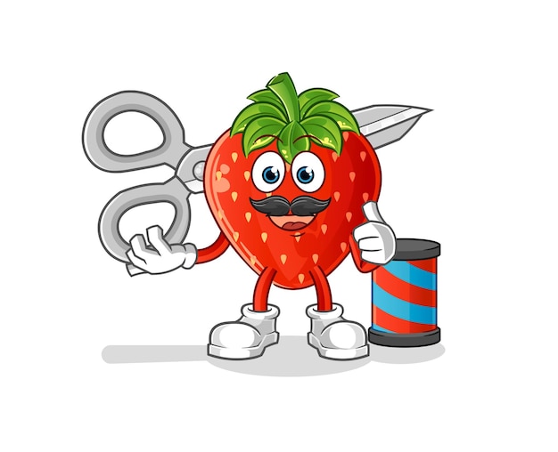 Dessin Animé De Barbier Aux Fraises. Vecteur De Mascotte De Dessin Animé