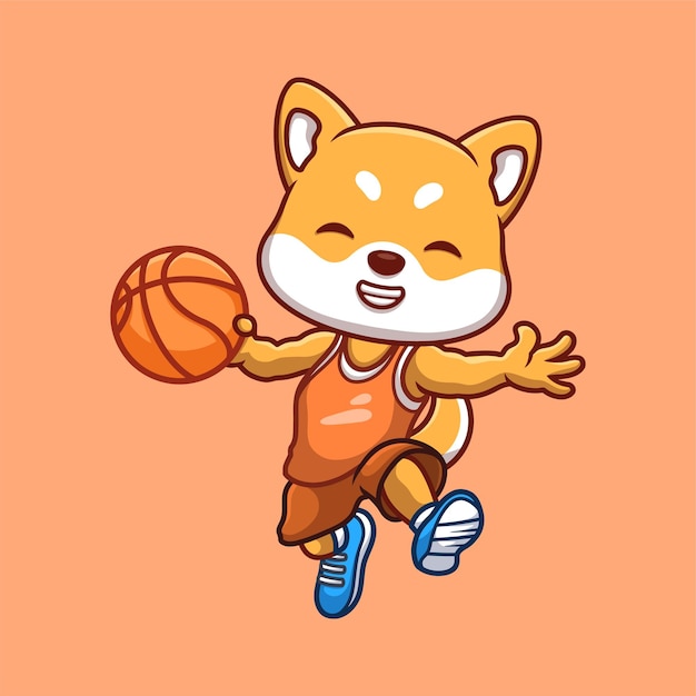 Vecteur le dessin animé de basket-ball de shiba inu