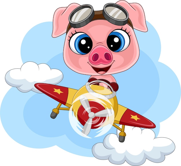 Dessin animé bébé cochon d'exploitation d'un avion