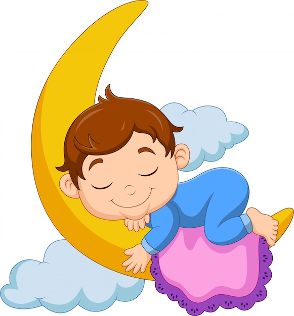 Dessin animé bébé garçon dormant sur la lune