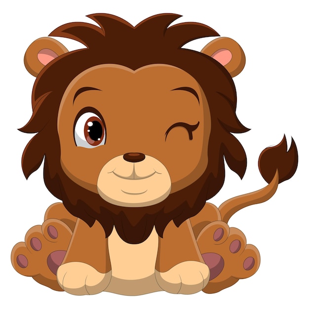 Dessin Animé Bébé Lion Assis Avec Des Yeux Clignotants