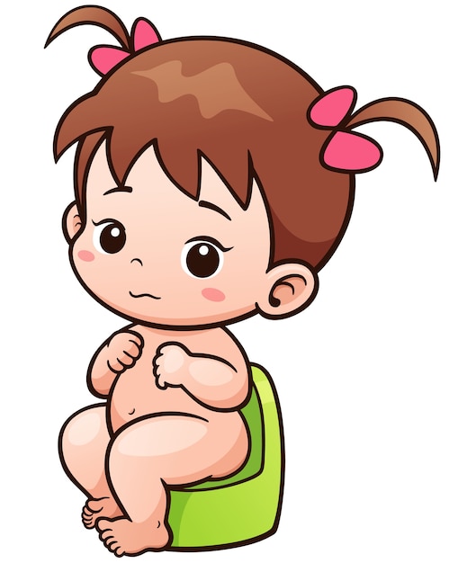 Dessin Anime Bebe Mignon Assis Sur Le Pot Vecteur Premium
