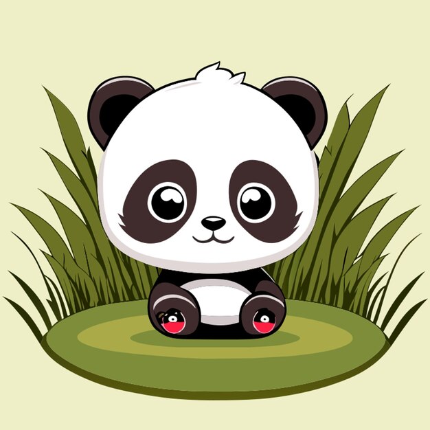 Vecteur dessin animé de bébé panda assis dans l'herbe illustration vectorielle