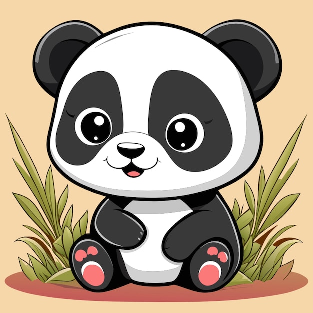 Vecteur dessin animé de bébé panda mignon assis dans l'herbe illustration vectorielle