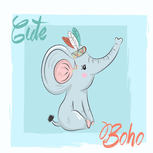 Dessin Animé Boho éléphant Mignon Dessinés à La Main