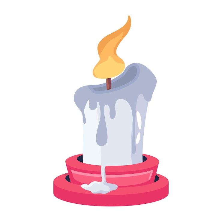 Vecteur un dessin animé d'une bougie avec une flamme blanche dessus.