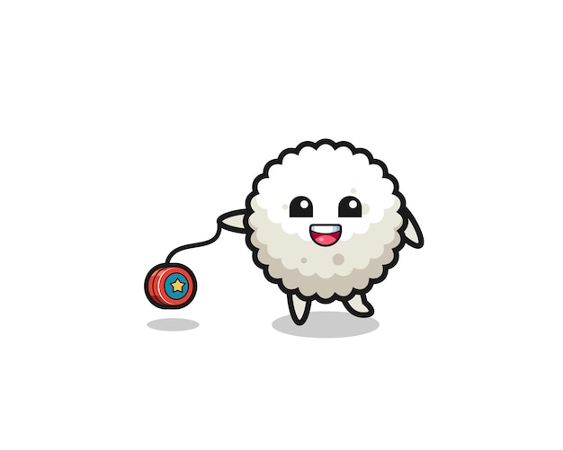 Dessin Animé D'une Boule De Riz Mignonne Jouant Un Design Mignon Yoyo