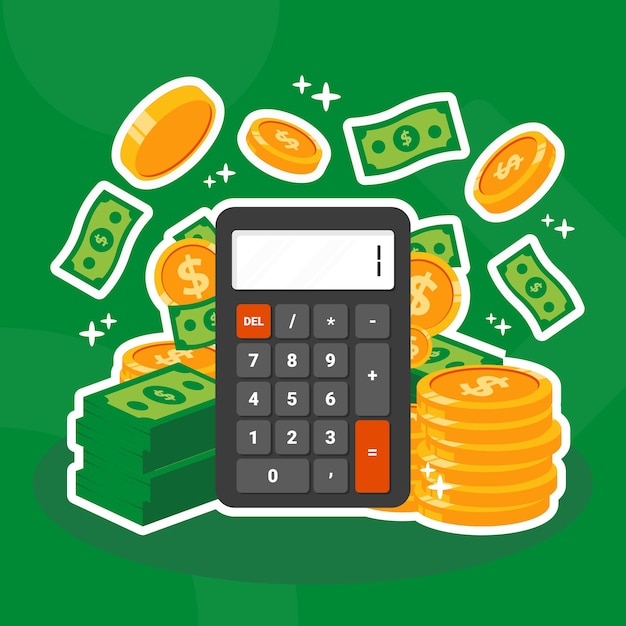 dessin animé de calculatrice et d'argent