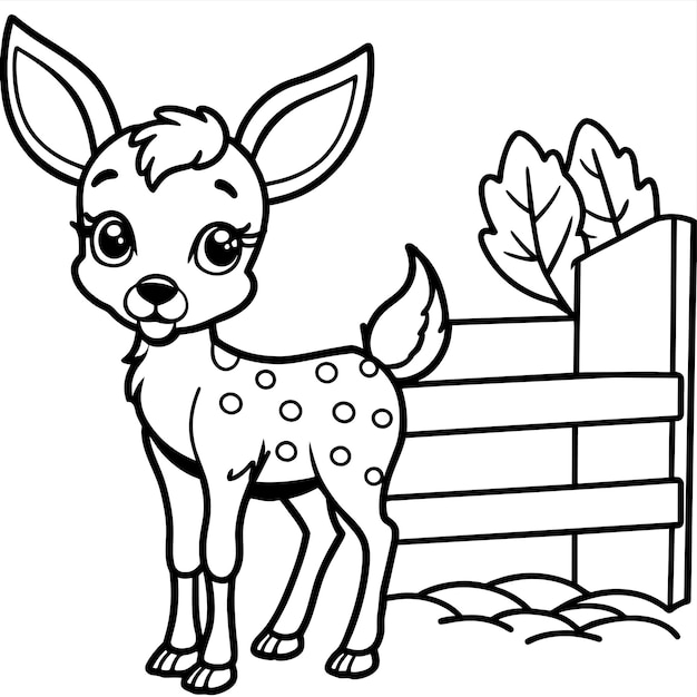 Vecteur un dessin animé d'un cerf avec une clôture en bois et une clou en bois