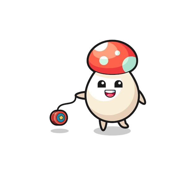 Dessin Animé De Champignon Mignon Jouant Un Yoyo, Design Mignon