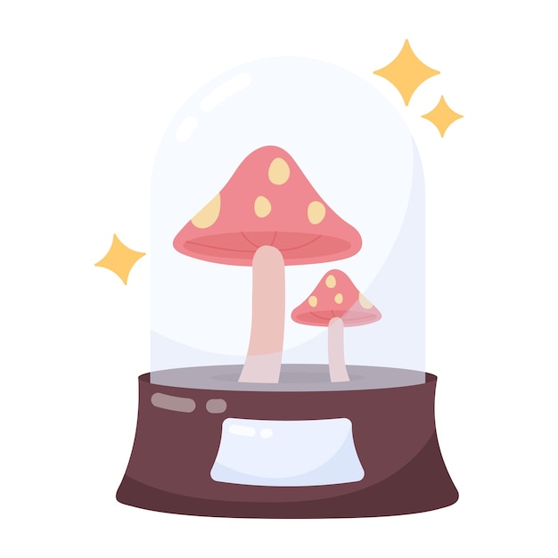 Vecteur un dessin animé d'un champignon sous un dôme de verre