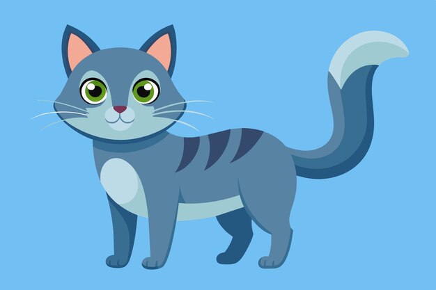 un dessin animé d'un chat avec des yeux verts et un fond bleu