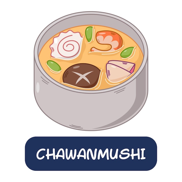 Dessin Animé Chawanmushi Vecteur De Nourriture Japonaise Isolé Sur Fond Blanc