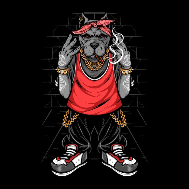 Vecteur dessin animé de chien avec une tenue hip-hop