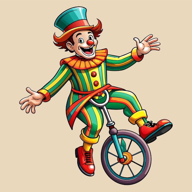 Vecteur un dessin animé d'un clown avec une roue et une roue