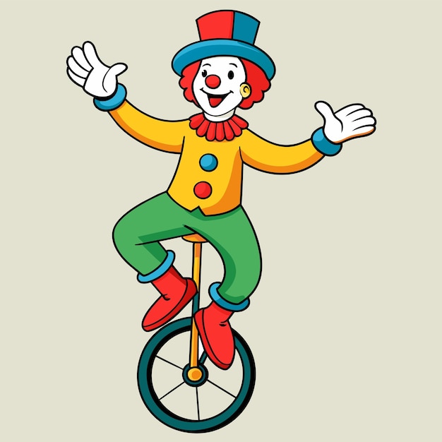 Vecteur un dessin animé d'un clown sur un vélo avec les mots clown dessus