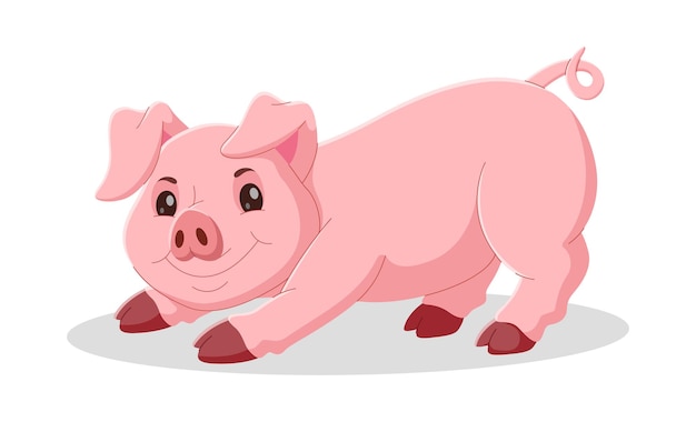 Dessin Animé Cochon Heureux Couché Dessin Animé Mignon Cochon Isolé Sur Fond Blanc