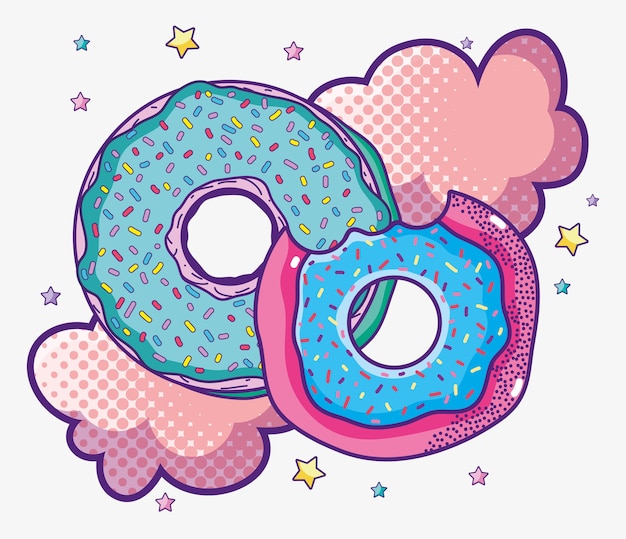 Dessin Animé Coloré Délicieux Donut Pop Art