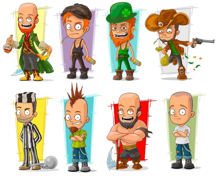 Vecteur dessin animé cool différents personnages drôles