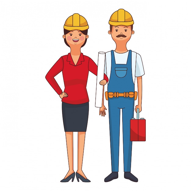 Vecteur dessin animé couple construction builder